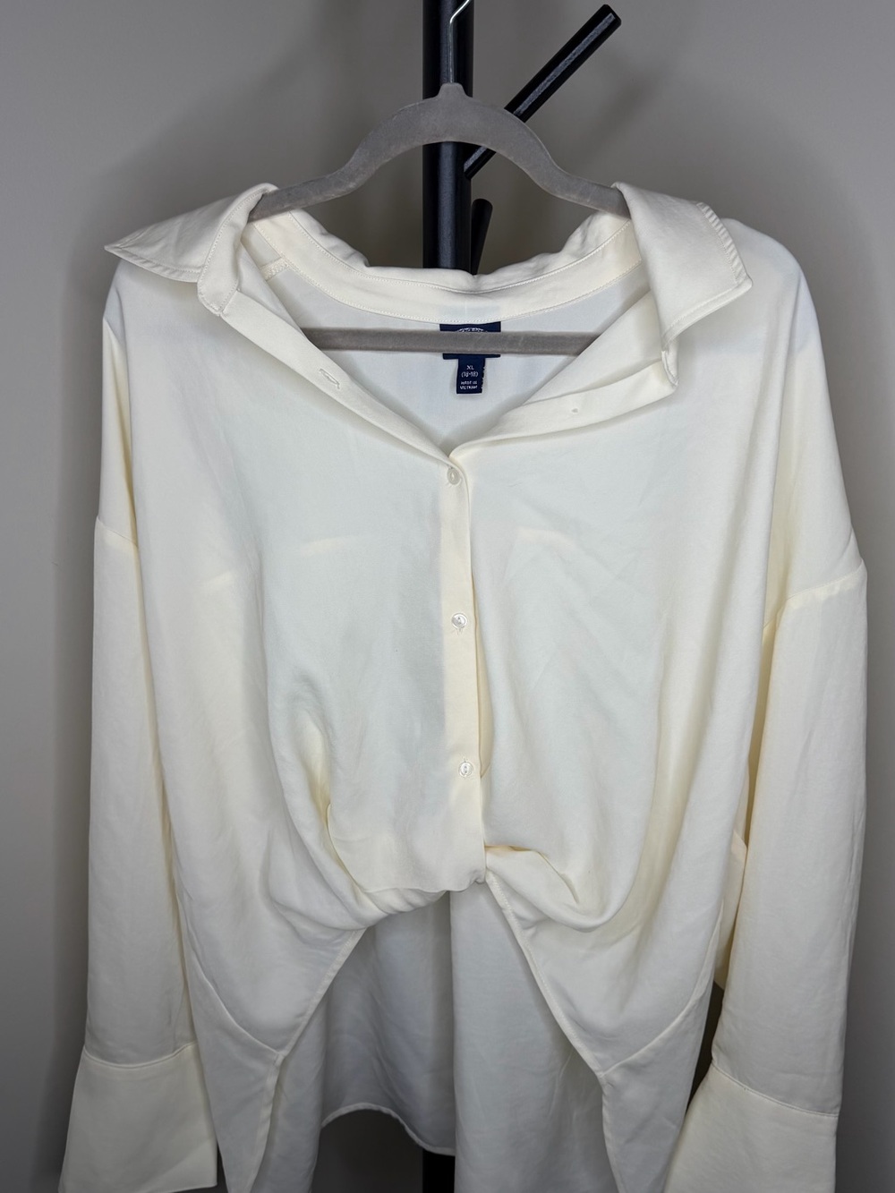 VTG Y2K Scoop Ivory Button Front Collared Front Tuck Blouse Long Sleeve XL 16-18